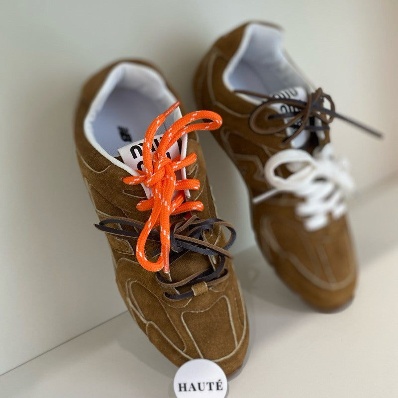 Miu Miu x NB Suede Sneakers Ecru Cinnamon White Ready Stock