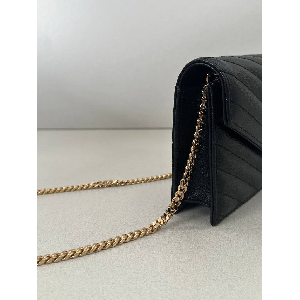 YSL Caviar Leather Monogram Wallet on Chain Box Dustbag Included