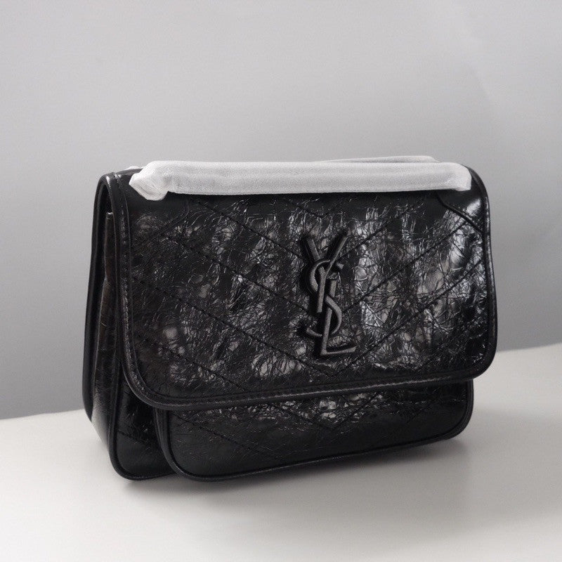 YSL Niki Handbag Crinkled Leather Baby Medium