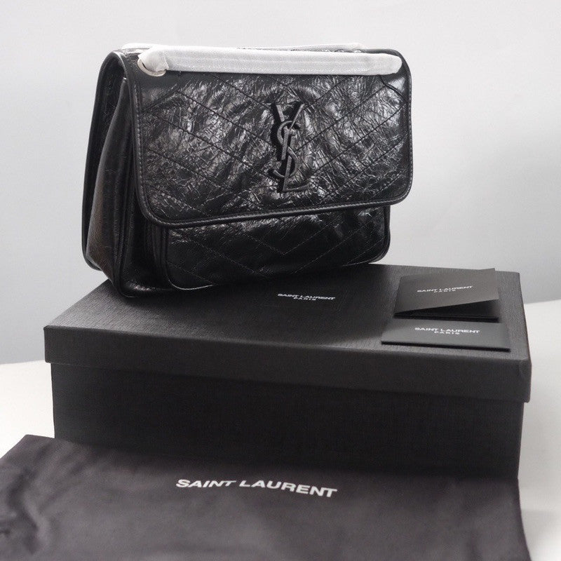 YSL Niki Handbag Crinkled Leather Baby Medium