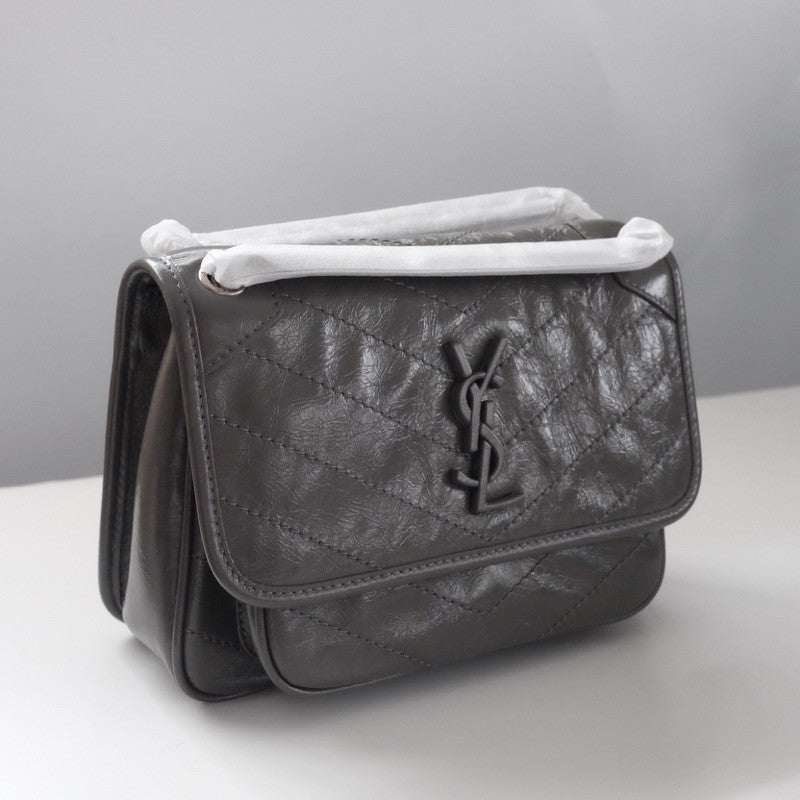 YSL Niki Handbag Crinkled Leather Baby Medium