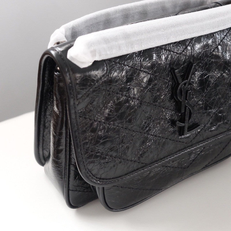 YSL Niki Handbag Crinkled Leather Baby Medium