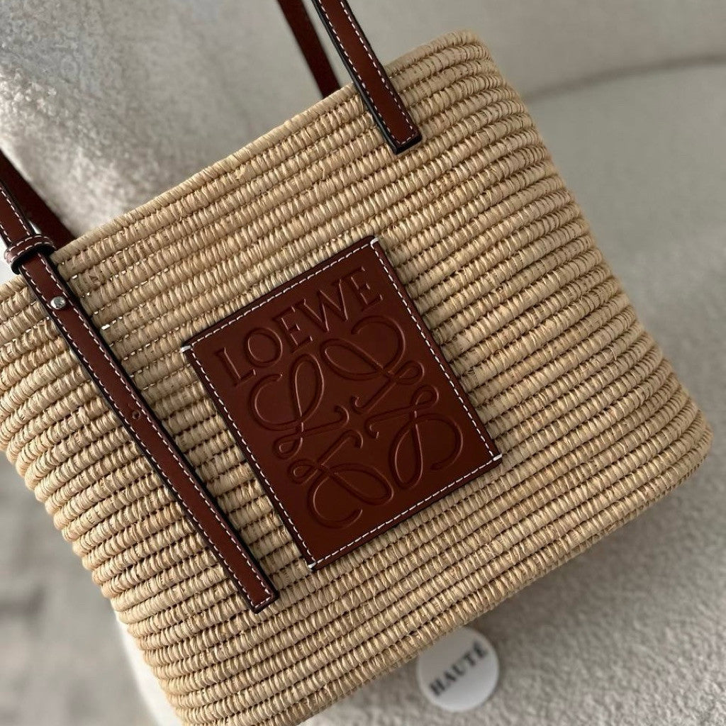 Loewe Square Basket Bag in Raffia & Calfskin