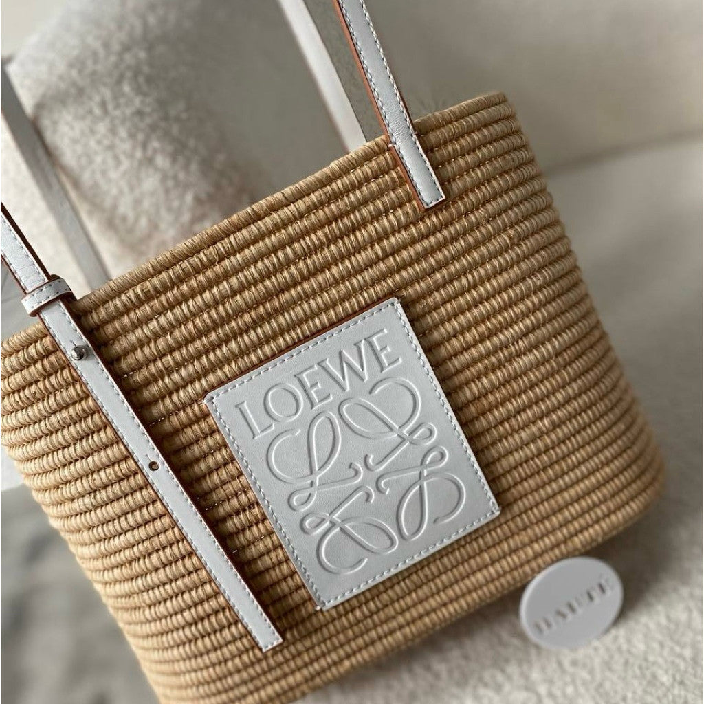 Loewe Square Basket Bag in Raffia & Calfskin